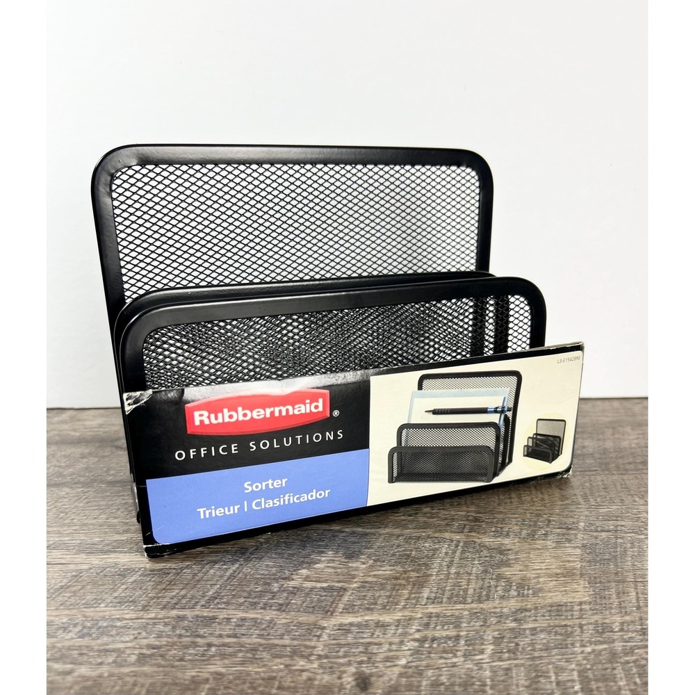 Vintage Rubbermaid Black metal desk organizer sorter mesh desktop New Old Stock